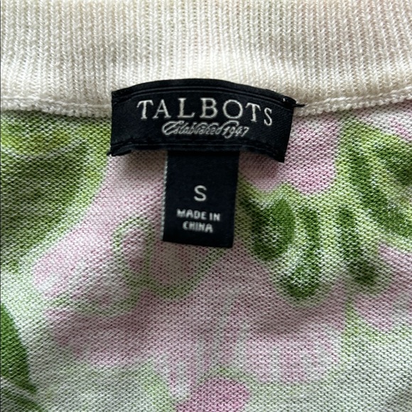 Talbots floral print women’s cardigan quarter length sleeve green pink size S - Picture 5 of 7